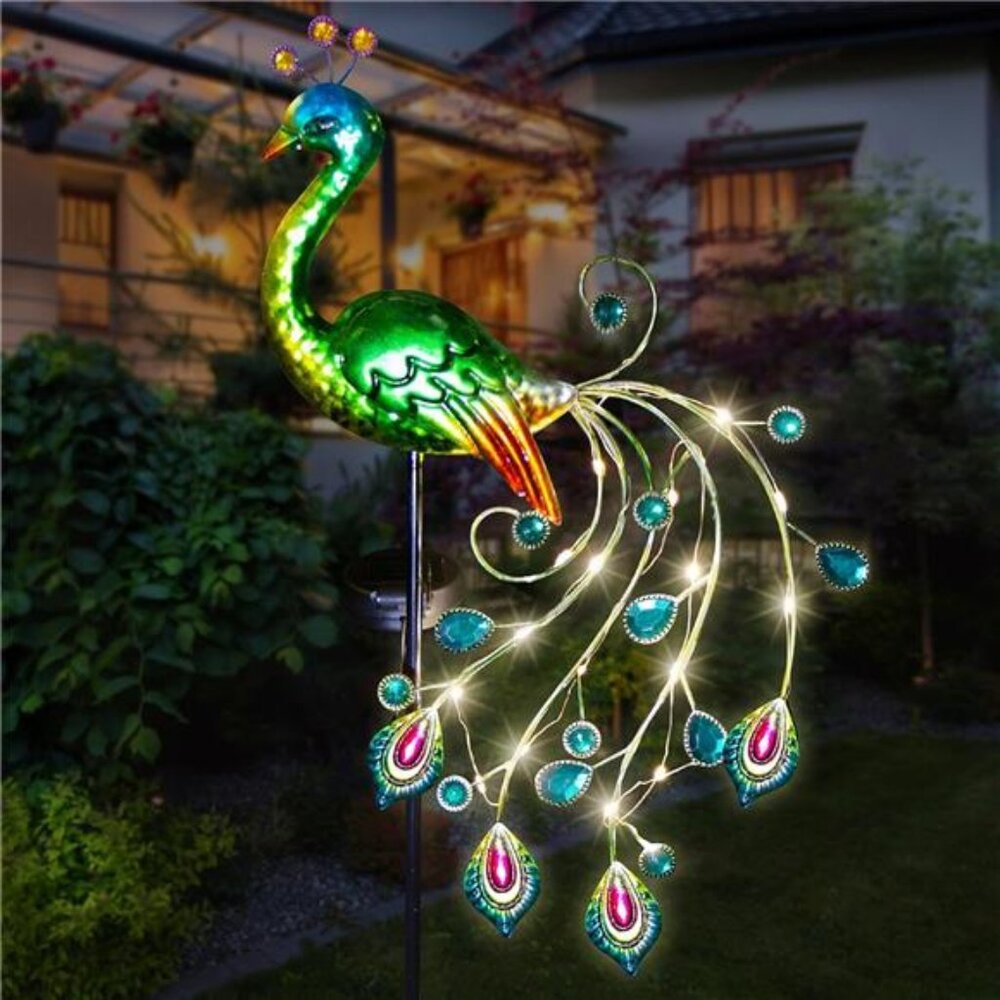 Solar Garden Lights,39Inch Height Outdoor Metal Peacock Decorative Garden Stakes